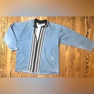 Vintage Urban Tough Denim Zip Up Tunic Style Shirt Men’s Size Large Made In USA